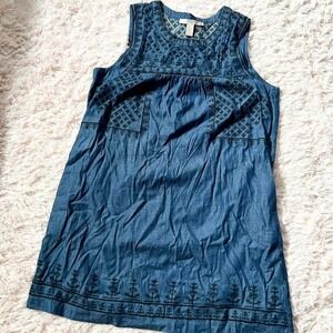 Embroidered Denim Linen Kindergarten Teacher 90s Earthy Contemporary Shift Dress